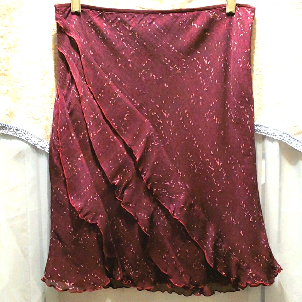 SILK ANN TAYLOR PETITE BURGUNDY SKIRT SZ 8P